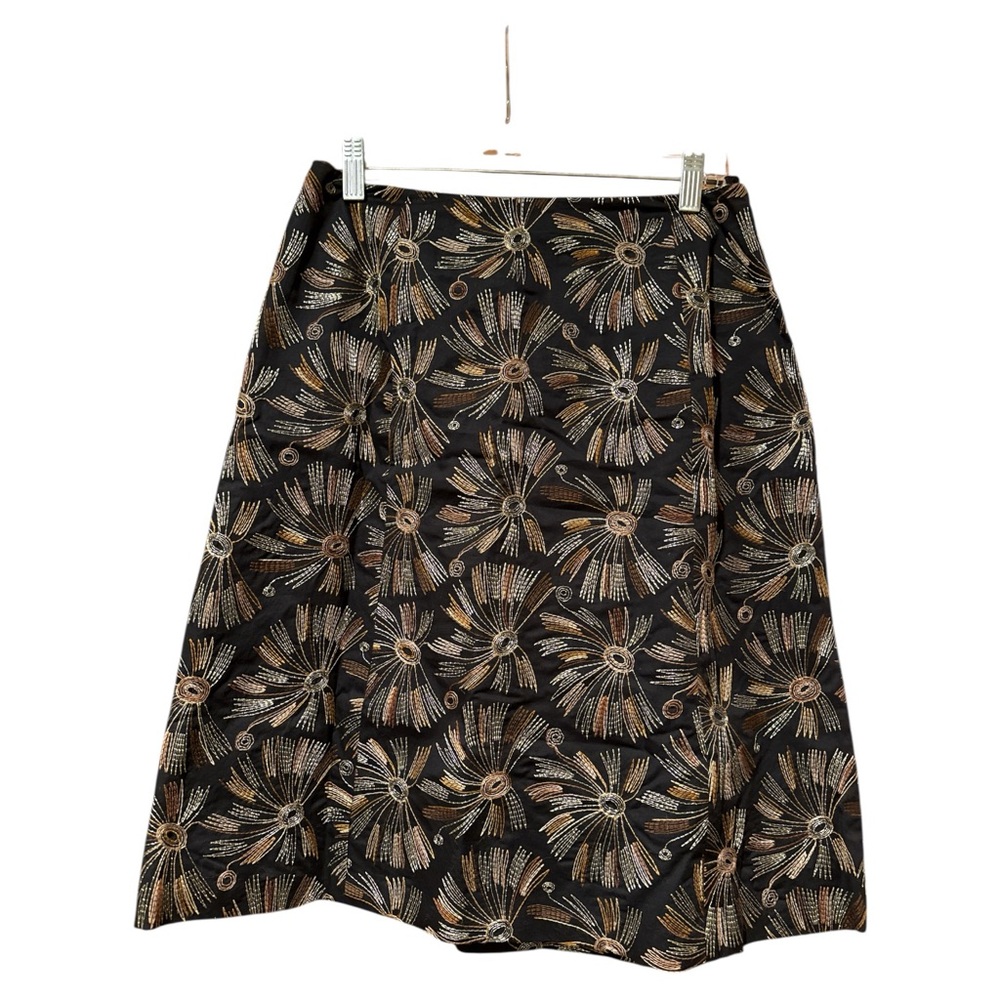 Talbots Metallic Embroidered A Line Skirt 6 Black Cotton Party Glam‎ Lined